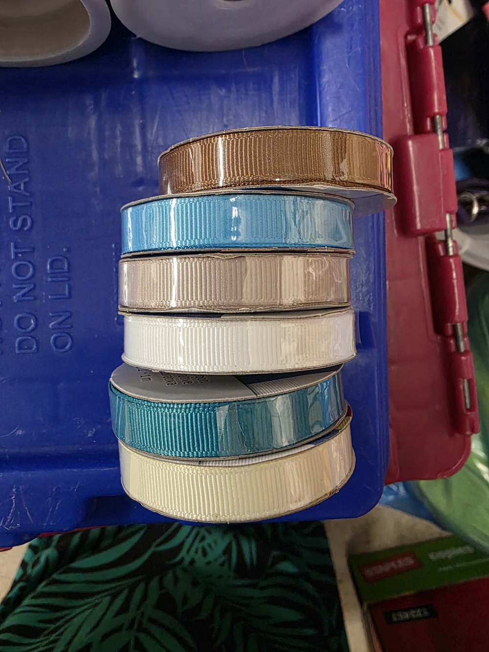 Mixed Grosgrain Ribbon Rolls - Assorted Neutrals & Blues - Some Christmas